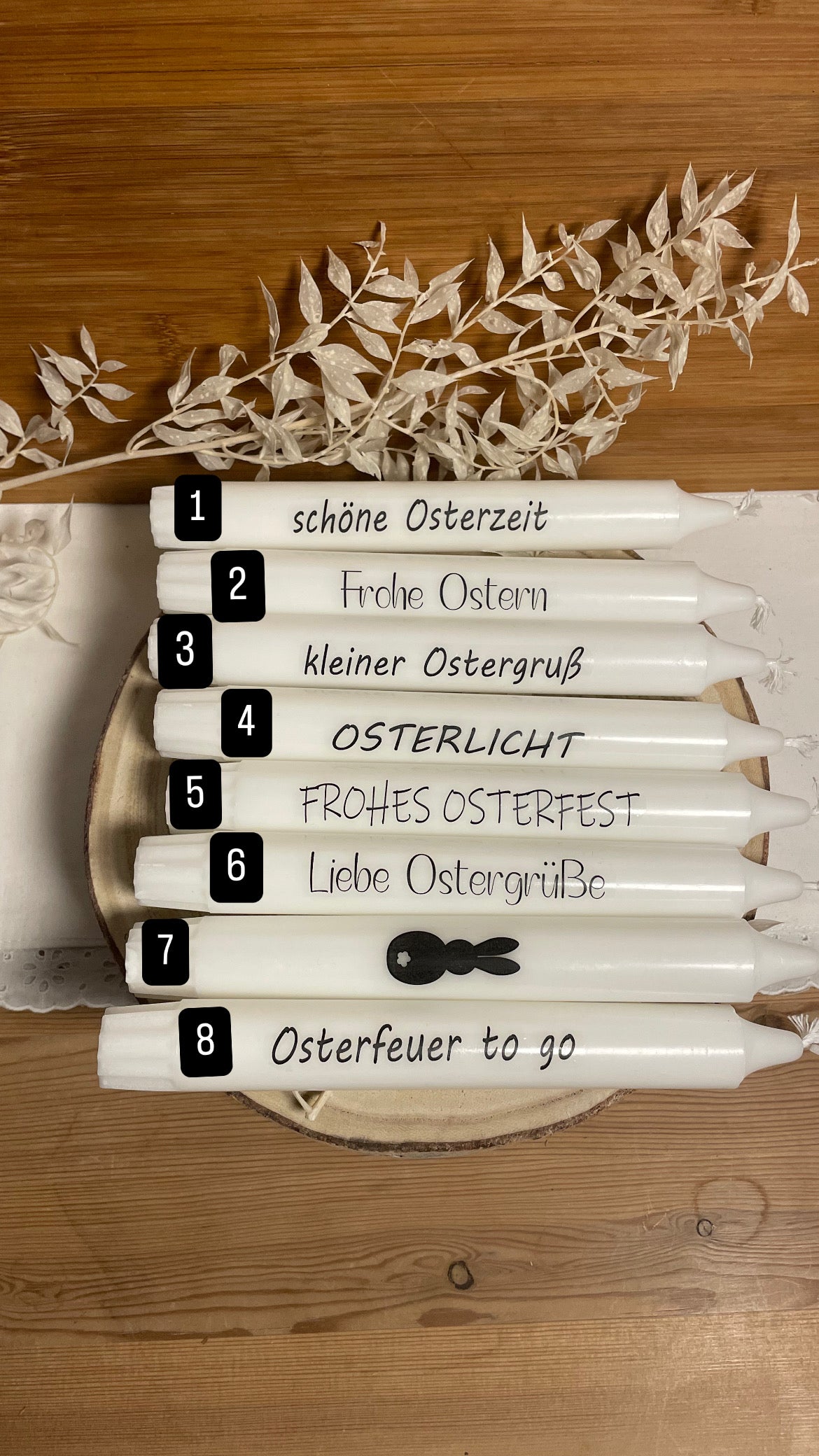 Stabkerze mit Spruch zu Ostern
