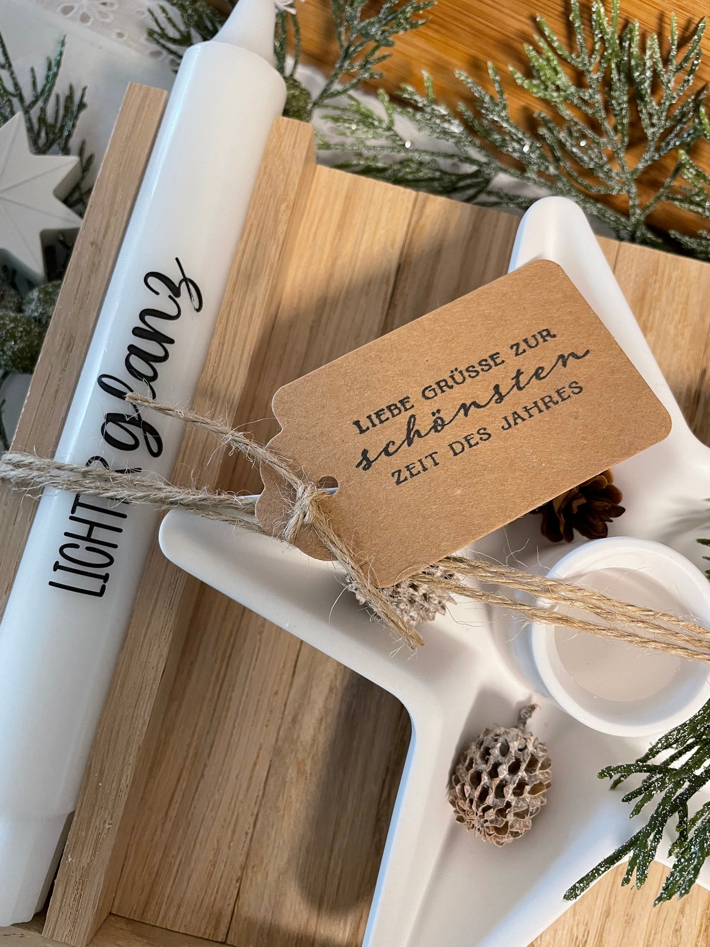 Geschenkset zu Weihnachten / Kerzenhalter Sternform / Weihnachtsgeschenk / Mitbringsel / Holzverpackung