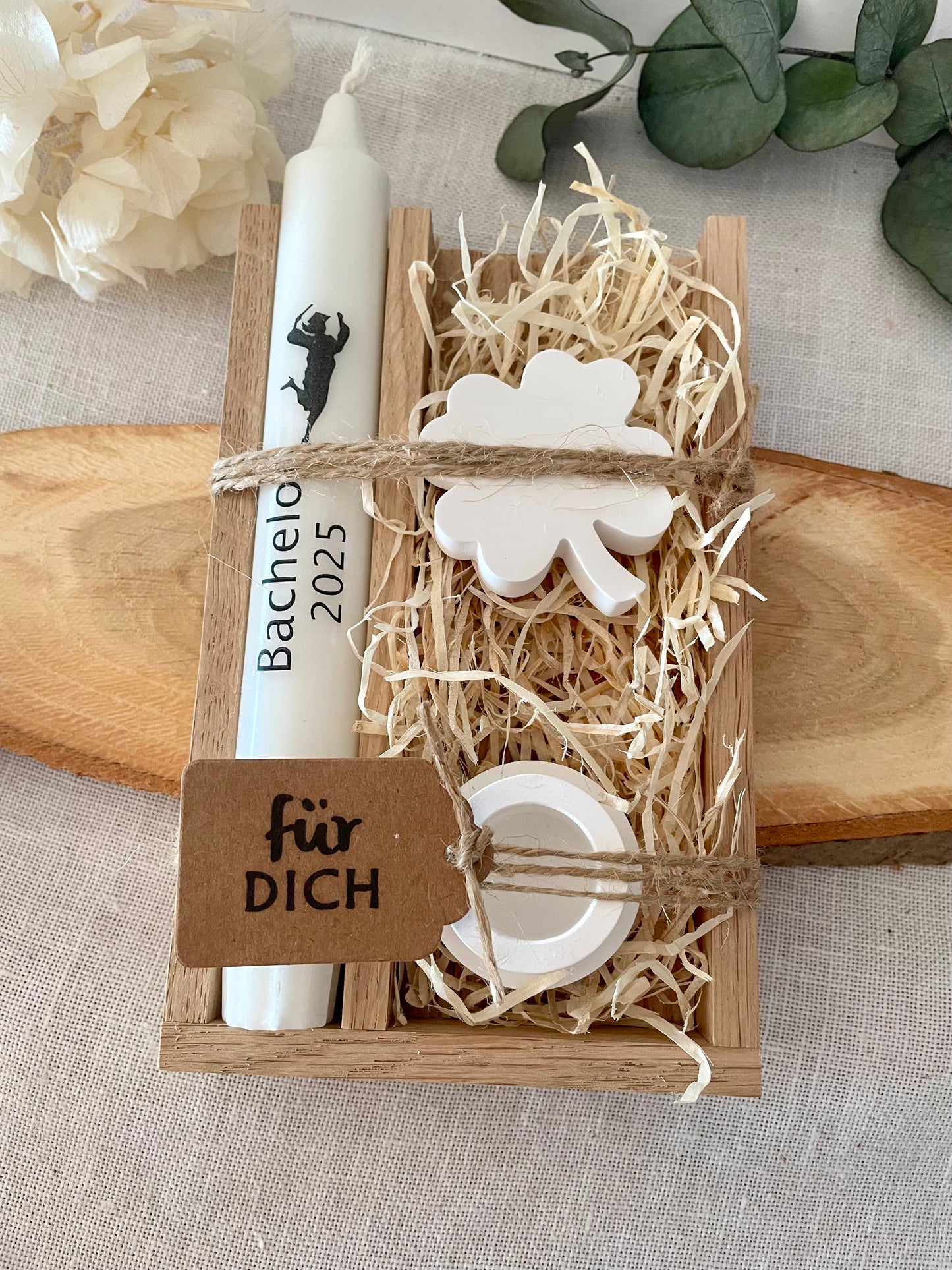 Geschenkset zum Bachelor, Master, Abschluss, Promotion oder Doktor / mit oder ohne Geldröhrchen / Geldgeschenk /  Kerzenbotschaft / Glückwünsche