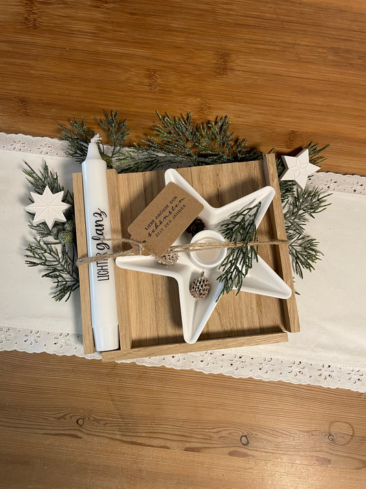 Geschenkset zu Weihnachten / Kerzenhalter Sternform / Weihnachtsgeschenk / Mitbringsel / Holzverpackung